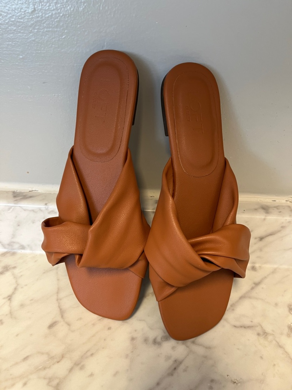 LOFT Knotted Slide Mules in Cognac Brown